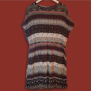 Bohemian Multitonal Patterned Stripes Rayon Dress